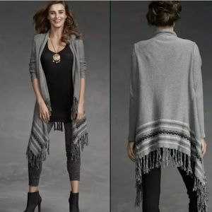 CAbi  Gray Prairie Fringed Sweater Wrap Cardigan